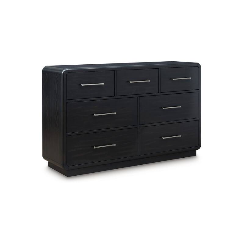 Robeck Wide Dresser, 7 Drawer, Black 64 Inch, Silver Metal Handles