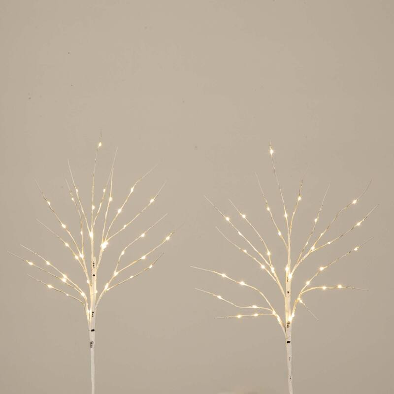 Pre-Lit Battery Operated Birch Twig Branches Artificial Christmas Tree - 24" - Warm White LED Lights - Set of 2