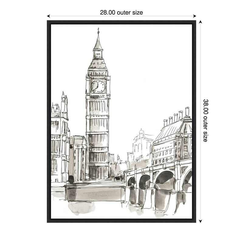Pen and Ink Travel Studies No. 2 by Ethan Harper Framed Canvas Wall Art Print - Black - 28 x 38 in
