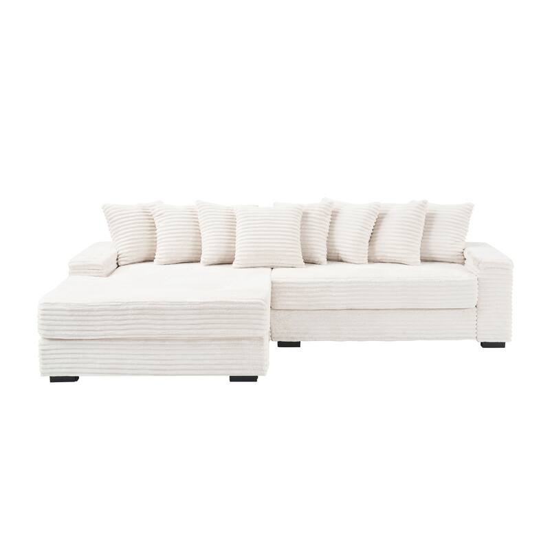 Oversized Two-Piece Couches, L Shaped Sofa, Corduroy, Right Chaise Daybed,with Armrests,Eight Throw Pillows,Corner Sofa