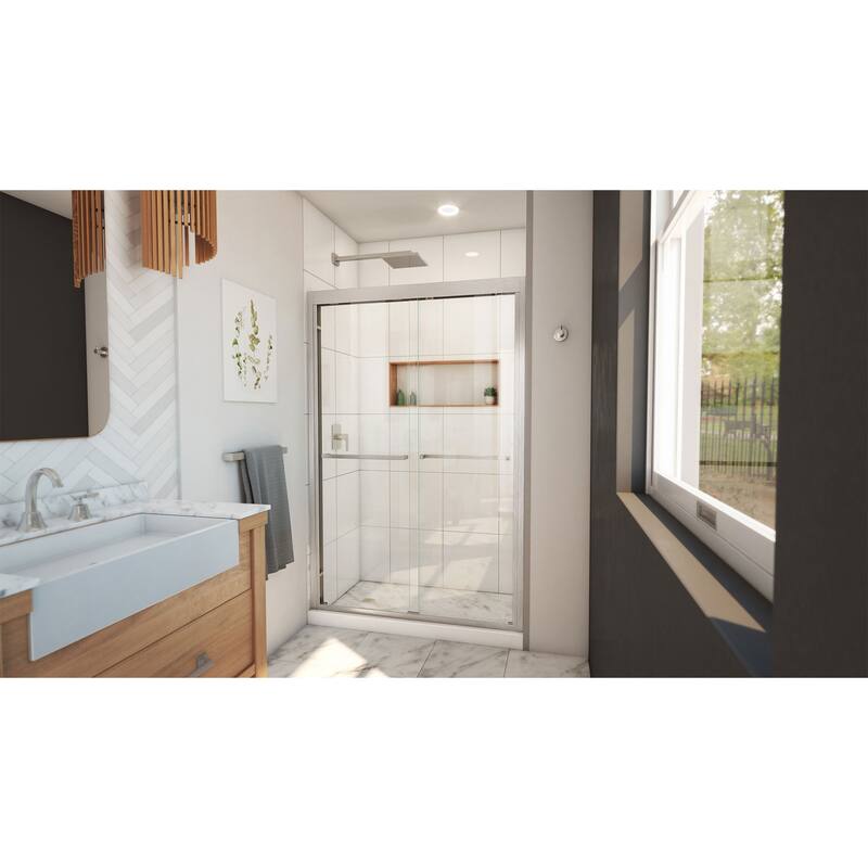 DreamLine Duet Plus 44-48 in. W x 72 in. H Semi-Frameless Bypass Sliding Shower Door in Brushed Nickel