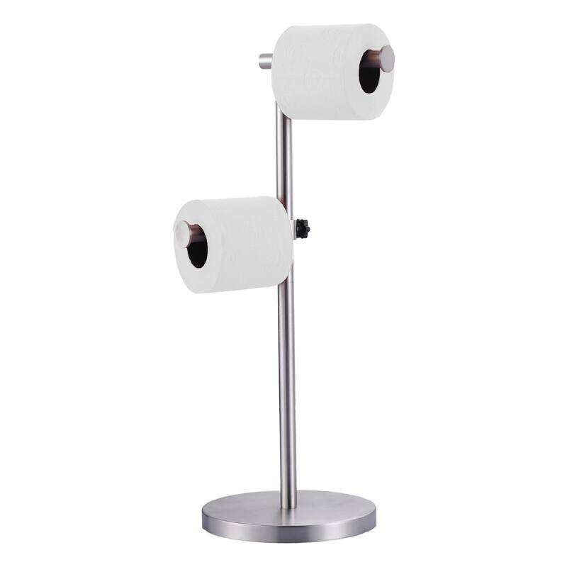 WOWOW Freestanding Bathroom Dual-Rod Toilet Paper Holder - Brushed Nickel