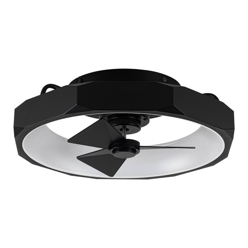 19" Modern Black Flush Mount Small Ceiling Fan with LED Light and Remote