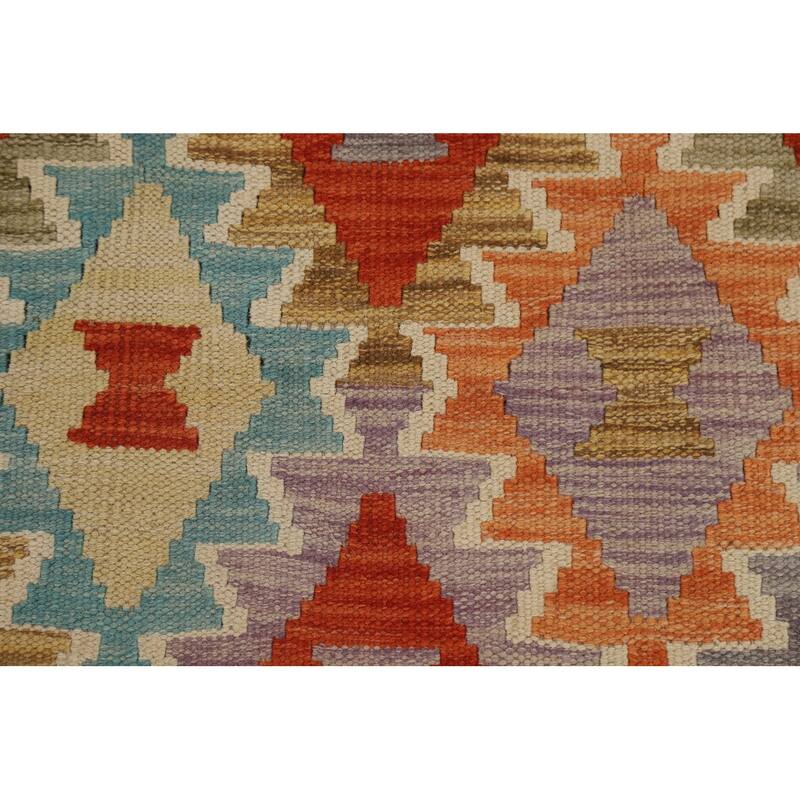Hand Woven Oriental 100% Wool Carpet Southwestern All-Over Oranges & Rust Kilim Area Rug - 9' 10'' X 6' 5''