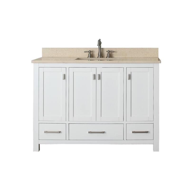 Modero 48 in. Single Sink Bathroom Vanity in White with Carrara Marble Top - 49"W x 22"D x 35"H