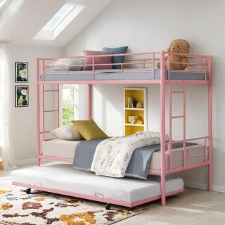 Metal Bunk Bed with Trundle, Space-Saving Design