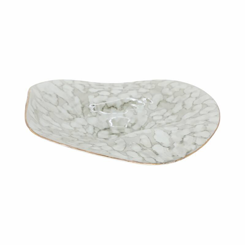 Artistic Abstract Decorative Bowl for Home Decor - 16", Ivory & Gray