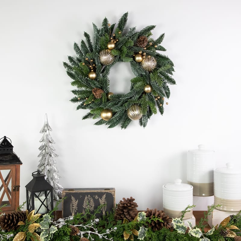 Pine Gold Ornaments Pine Cones Artificial Christmas Wreath 22-Inch