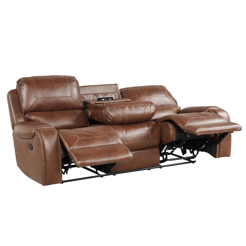 Roundhill Furniture Achern Faux Leather-Air Nailhead Manual Reclining 3-Piece Sofa Set