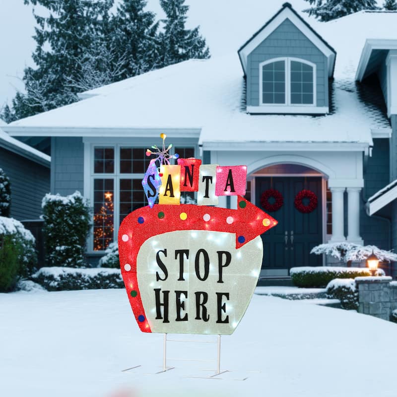 National Tree Company 50 in. Pre-Lit Vintage Vegas Santa Sign - Red - 50 in