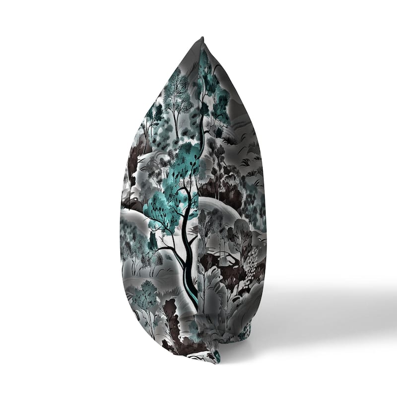 Grey And Turquoise Leaf Magic Stories Indoor/Outdoor Throw Pillow Zipper