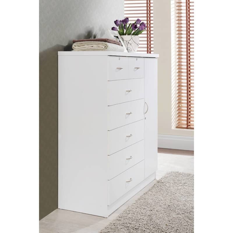 48.25" White Rectangular 7-Drawer Chest with Locks and Door
