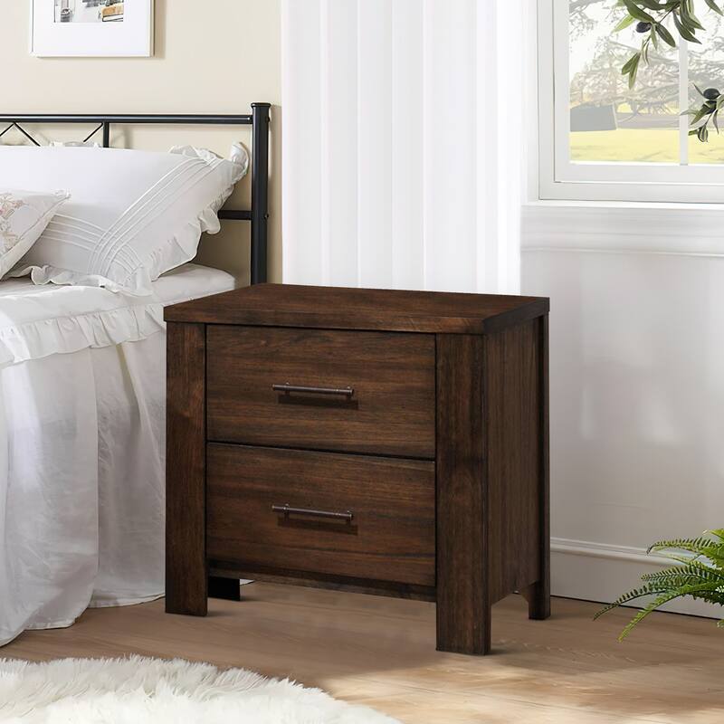2 Drawer Wooden Nightstand with Bar Pulls and Panel Support, Gray
