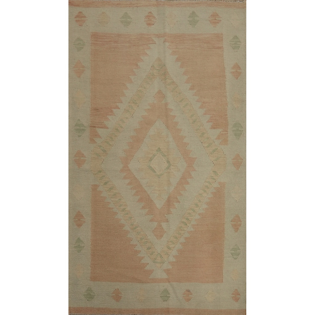 Hand Woven Oriental 100% Wool Carpet Southwestern Tribal Oranges & Rust Kilim Area Rug - 6' 1'' X 3' 7''