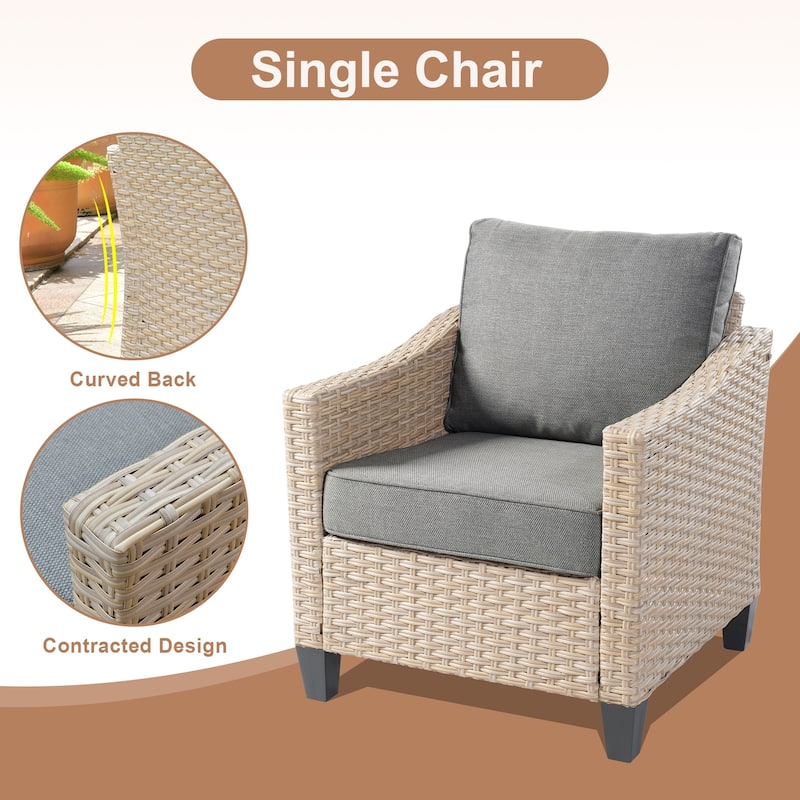 HOOOWOOO Outdoor 6-piece PE Wicker Conversation Patio Set with Fire Pit Table