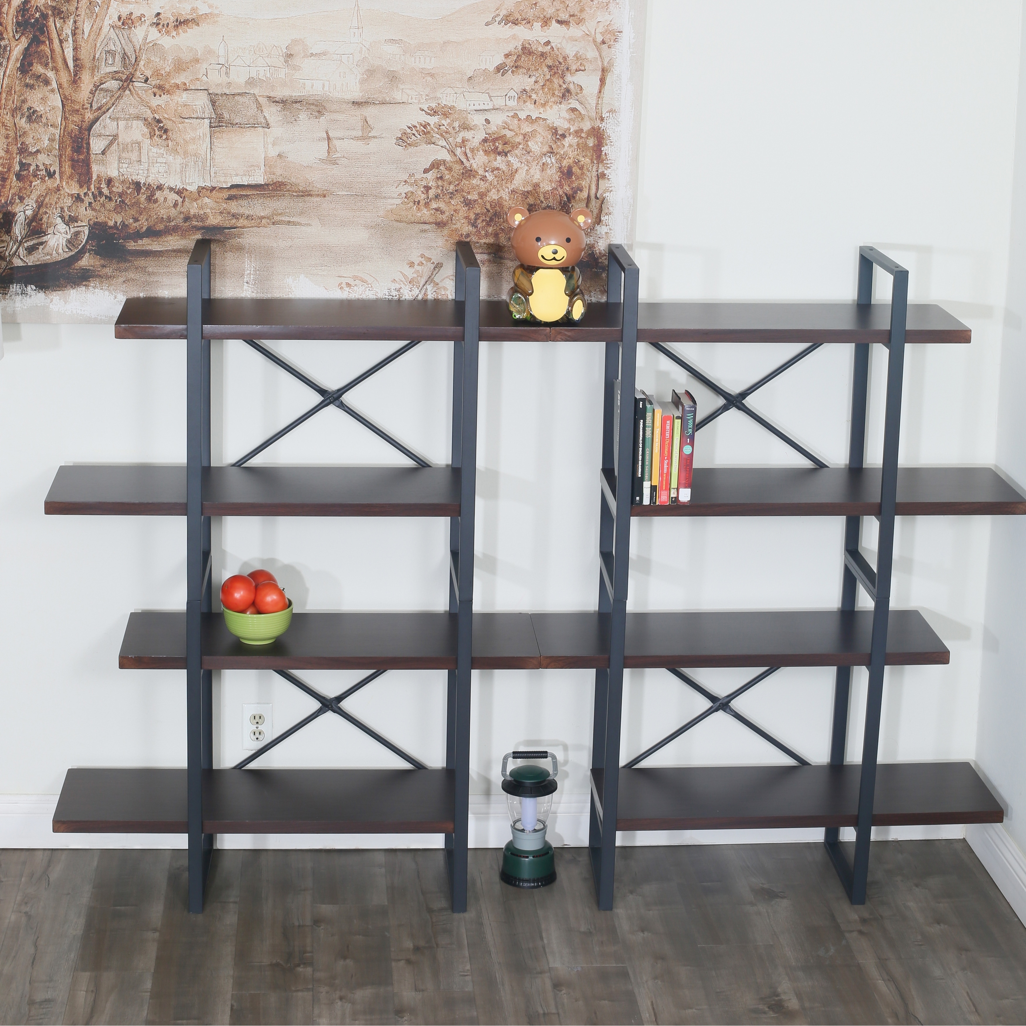 Large Double Bookcases With 8 Walnut Wood Shelves For Living Room 82 68 X 11 34 X 56 69 Overstock 31289417 The double bookcase is made of solid wood and has classic french country details including; overstock com
