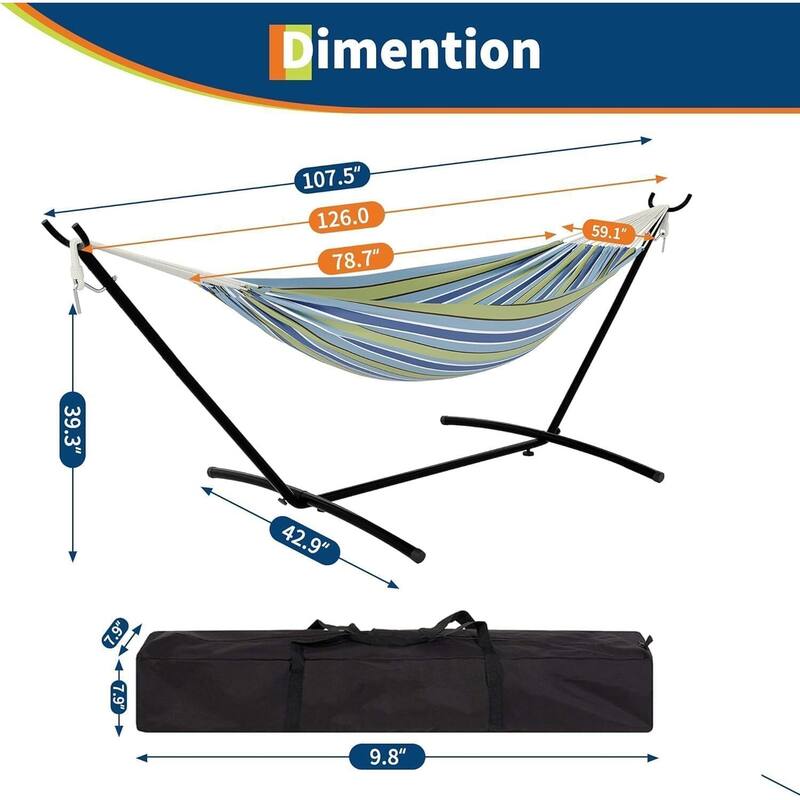 Double Hammock with Foldable Steel Frame for Garden Yard Outdoor 450 lbs Capacity - N/A