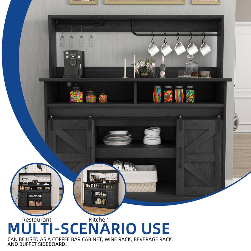 Moasis Farmhouse Coffee Bar Cabinet - 15.1"D x 47.2"W x 51.5"H