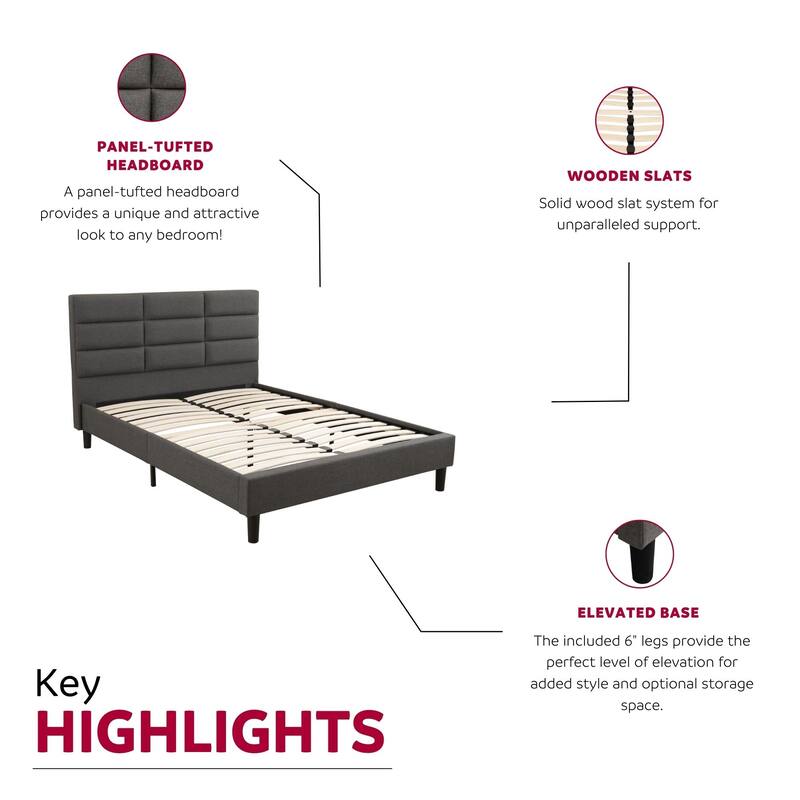 Roncy Dark Grey Upholstered Platform Bed Frame