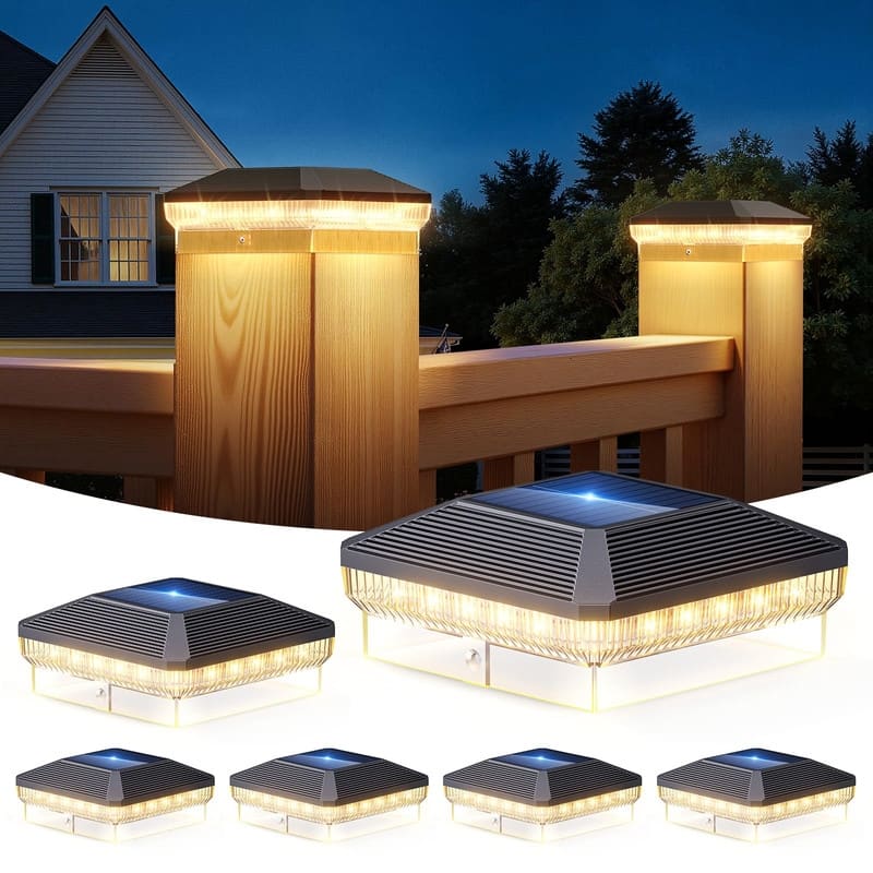 6-Pack Solar Post Cap Lights - 40 LEDs, 3 Modes, Fits 4x4 Posts
