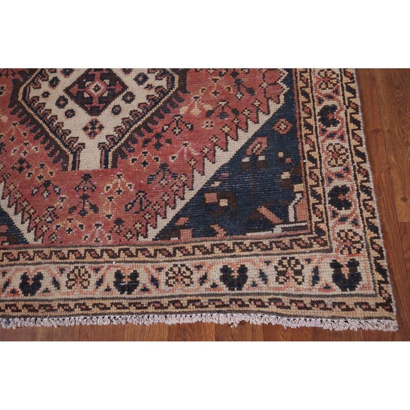 Distressed Bakhtiari Vintage Persian Runner Rug Handmade Wool Carpet - 3'7" x 9'9"