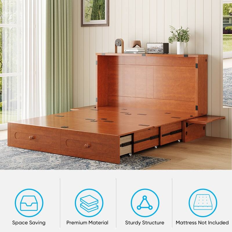 Mixoy Queen Murphy Bed Chest with Charging Station and Storage Drawer,No Mattress