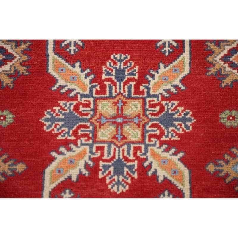 Red Kazak Oriental Accent Rug Hand-Knotted Wool Carpet - 3'4"x 4'10"