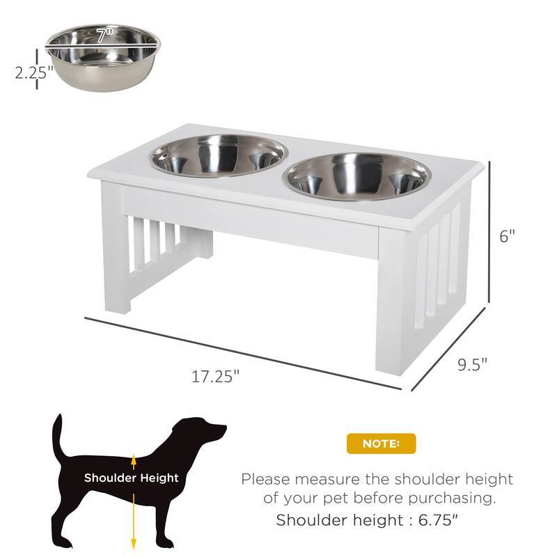 Elevated Dog Bowl Set for Small Dogs with 2 Stainless Steel Bowls Cotton White Non Slip Feeding Station