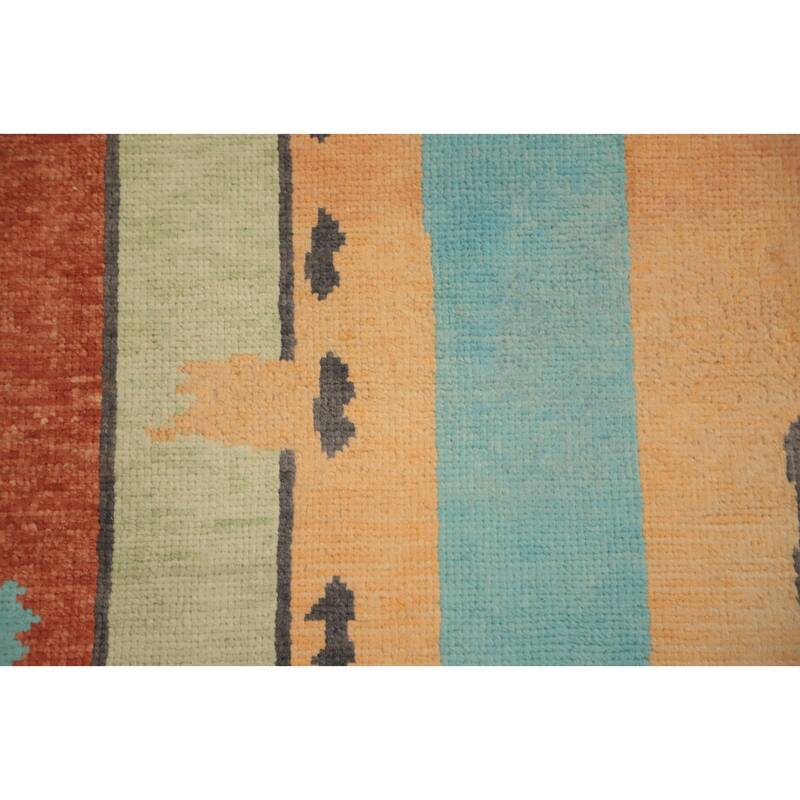 Hand Knotted Oriental 100% Wool Carpet Modern Geometric Multi-Colored Gabbeh Area Rug - 8' 10'' X 6' 3''