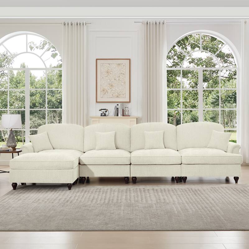 GDFStudio - Classic L-Shaped Chenille 4-Seater 137.8" Sectional Sofa with Ottoman
