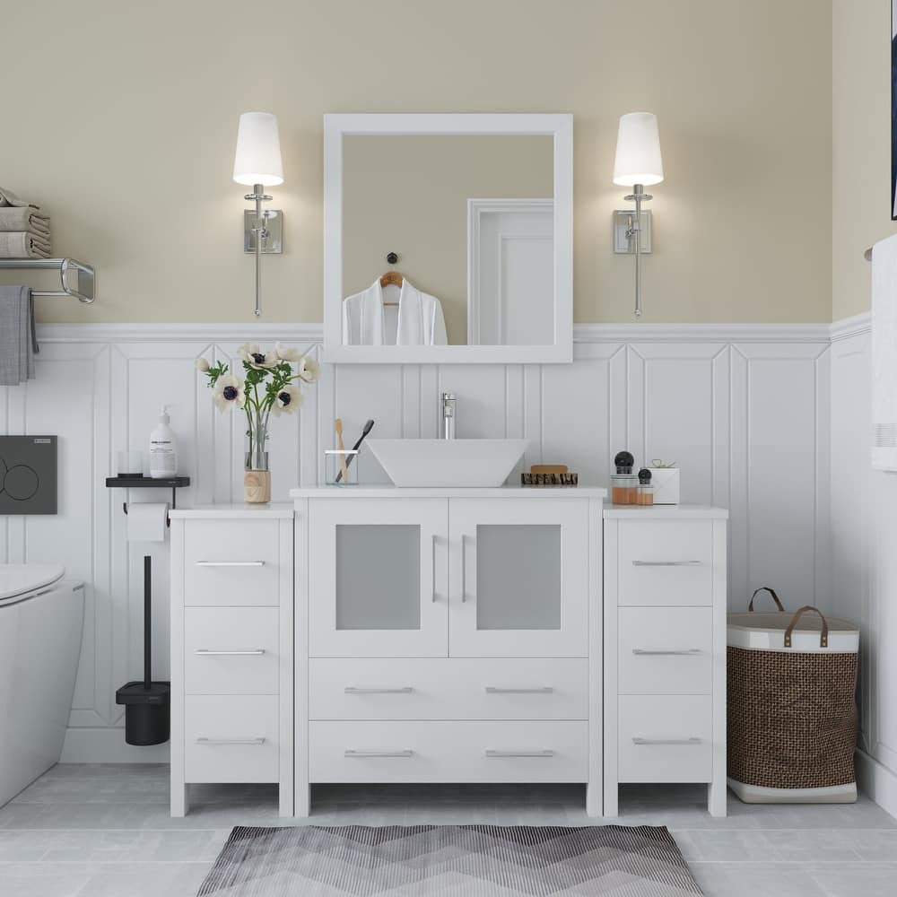 Vanity Art 54-inch Single Sink Bathroom Vanity Set with Engineered Marble Top and Free Mirror - 54 x 18.5 x 36 Inches