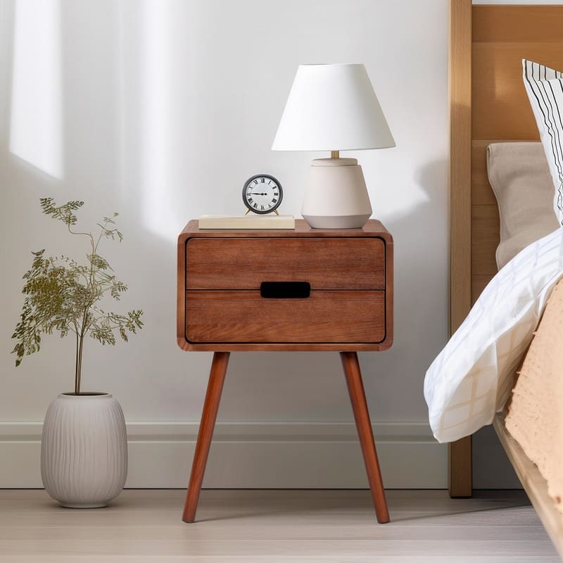 Mid-Century Solid Wood Nightstands For Bedroom - Brown