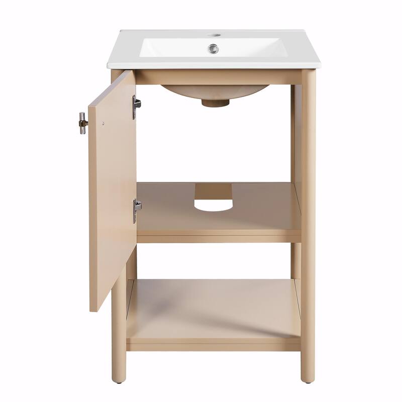20" Bathroom Vanity with Ceramic Sink - Freestanding Single Vanity Set with Soft Closing Door