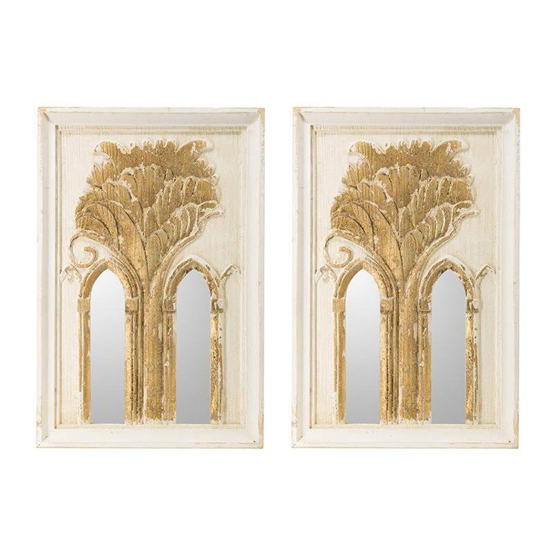 HomeRoots Set of Two 30" White and Gold Wood Framed Accent Mirrors - 20' X '30' X '2