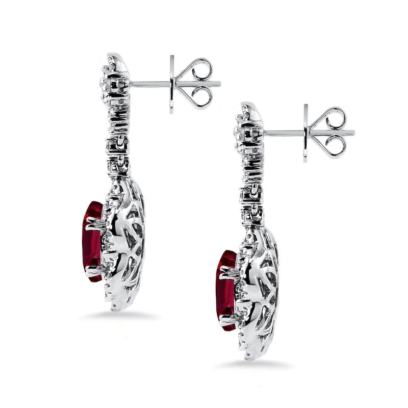 Auriya 5 3/4ct Fancy Oval-cut Red Ruby Halo Diamond Drop Earrings 1 7/8ctw 18k Gold