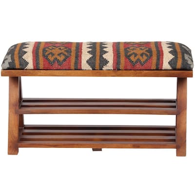 HERAT ORIENTAL Handmade Kilim Upholstered Wooden Storage Bench - 30" W x 12.5" L x 16" H