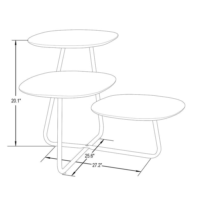 Hazelton Modern Multi Shelves Side Table MDF Wood Tabletop and Stanless Steel Frame Accent End Tables