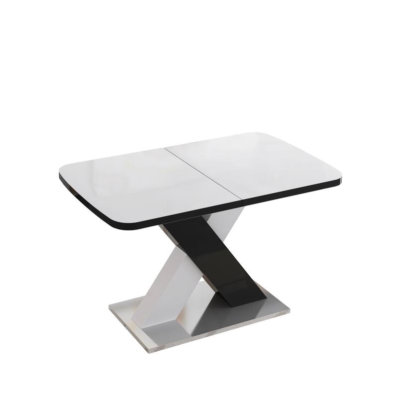 Modern Square Dining Table, Stretchable, with X-Shape Table Leg with Metal Base