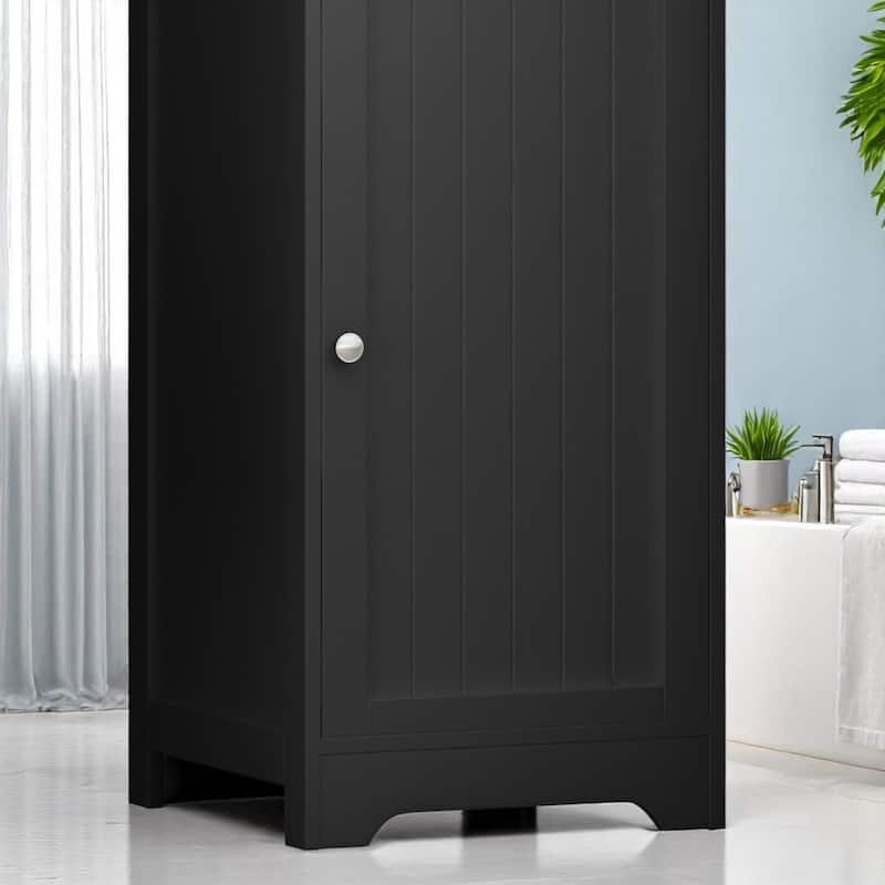 63'' Modern Bathroom Linen Cabinet with Doors and Open Shelves, MDF Freestanding Storage Unit