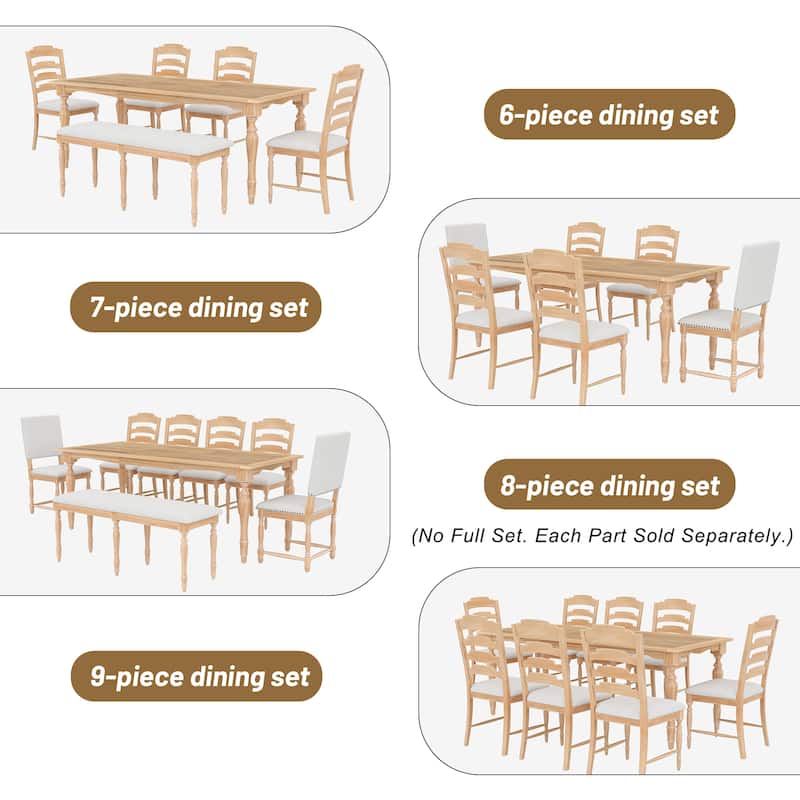 9-Piece Dining Table and Chair, Extendable Dining Table Set with Removable Leaf and 8 Upholstered Dining Chairs