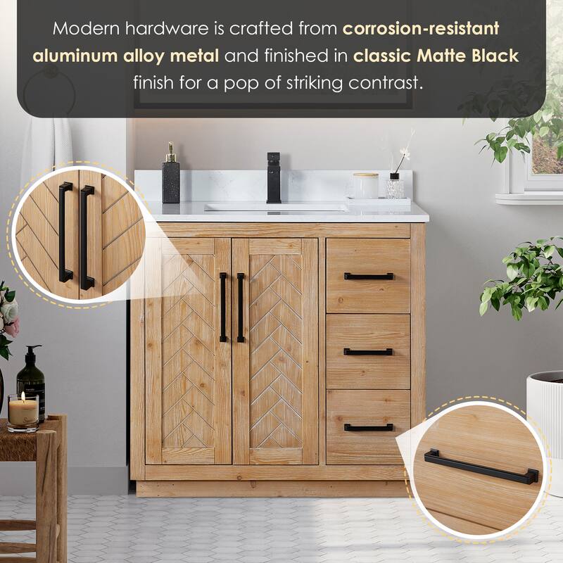 Anais 3Single Bathroom Vanity in Light Brown with Grain White Engineered Stone Countertop without Mirror
