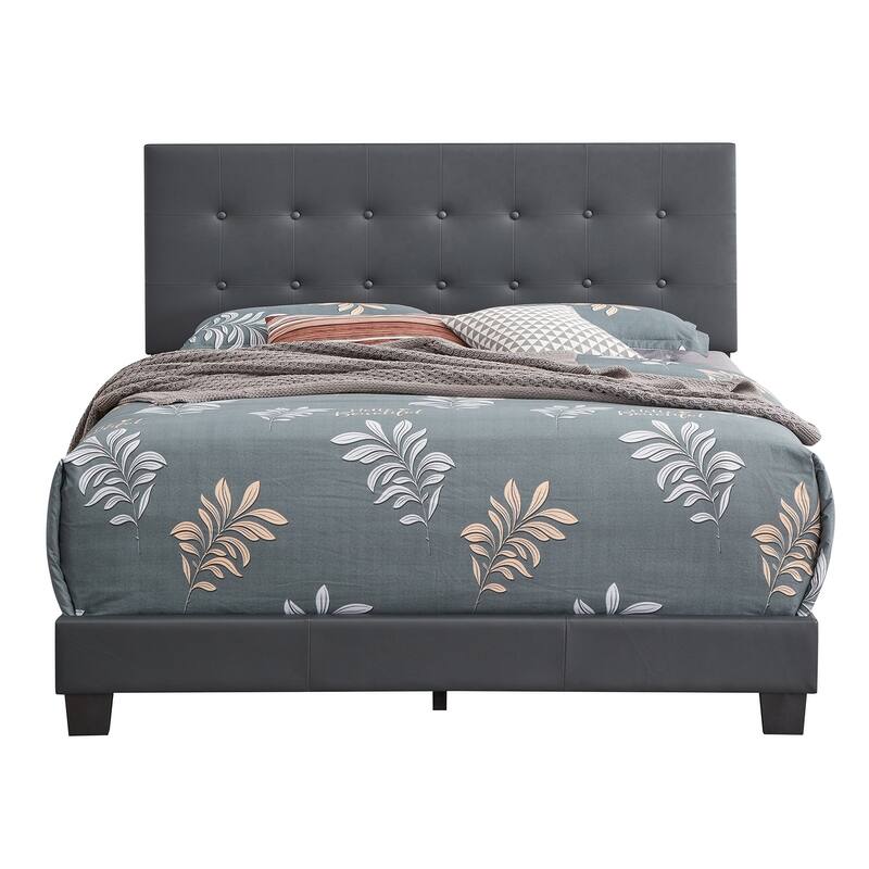 Solid Button Tufted Queen Panel Bed - 82" - Gray