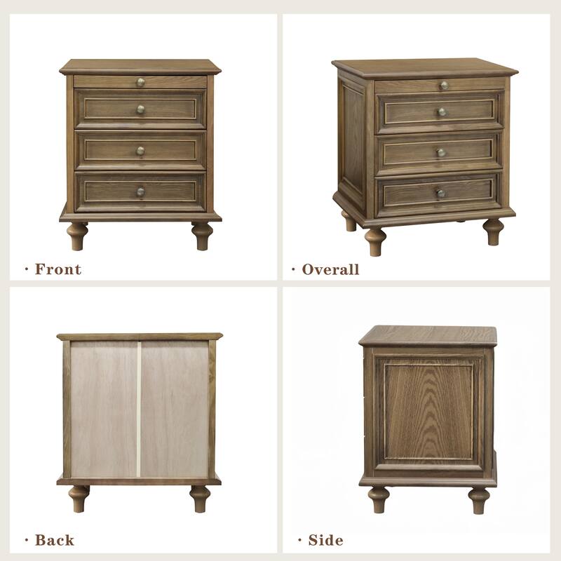 Nightstands with 4 Drawer,Wood Storage End Table with Hidden Pull-Out Shelf, with 4 Solid Wood Feet and Metal Handle