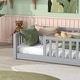 preview thumbnail 75 of 84, Montessori Twin Size Toddler Floor Bed with Fence without Door, Open-row Design Wood Frame Platform Bed with Safety Guardrails