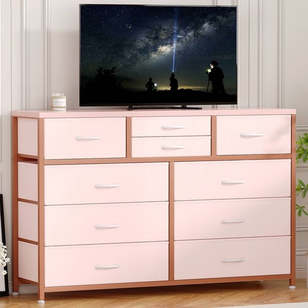 slide 2 of 7, Modern Dresser TV Stand with 10 Drawers - n/a Pink