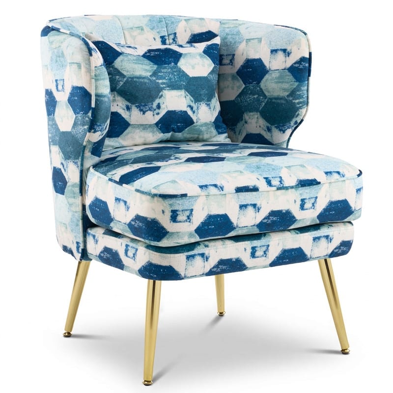 Mid Century Modern Upholstered Reading Chair with Lumbar Pillow, Gold Metal Legs, Small Space Friendly for Living Room Bedroom