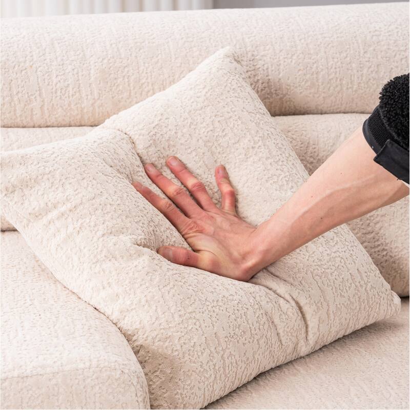 Floor Standing Sectional Couch, Chenille Sleeper Sofa Bed, Modular Full Compression Sponge 4 Seater Sofa with 2 Pillows