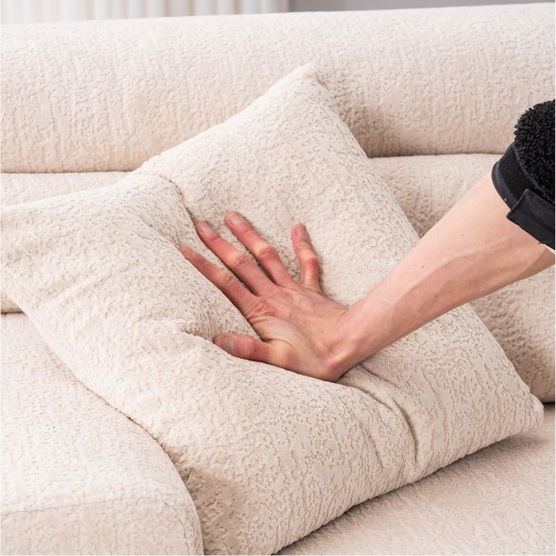 Reconfigurable 4-Seater Sectional Sofa With Wood Grain Chenille Fabric,Modular Sofa With 2 Pillows,High-Density Sponge Couch