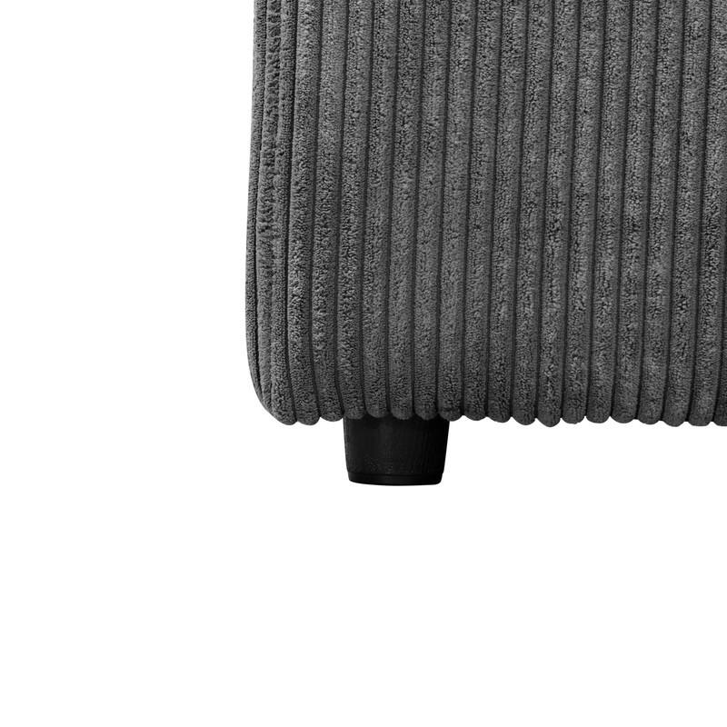 Corduroy Modular Sectional Sofa with Ottoman, Deep Seat L-Shaped Couch for Living Room, Dark Gray