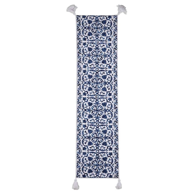 Novica Handmade Floral Charm Chain Stitched Cotton Table Runner